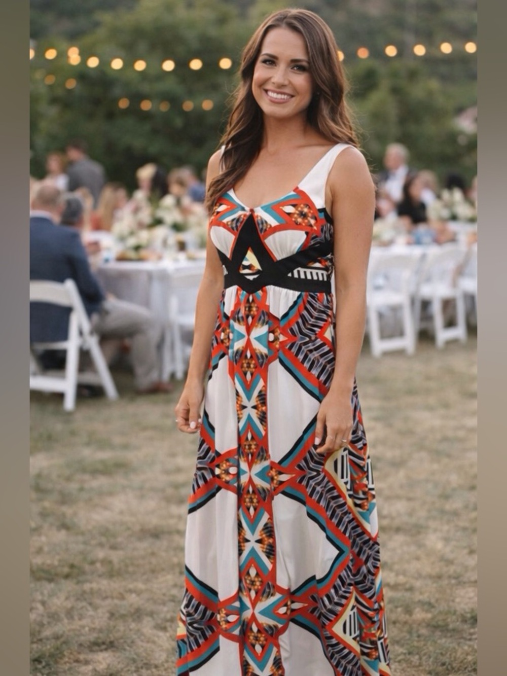 XOXO Geometric Print Maxi Dress with Red, Teal & Black Print Size S